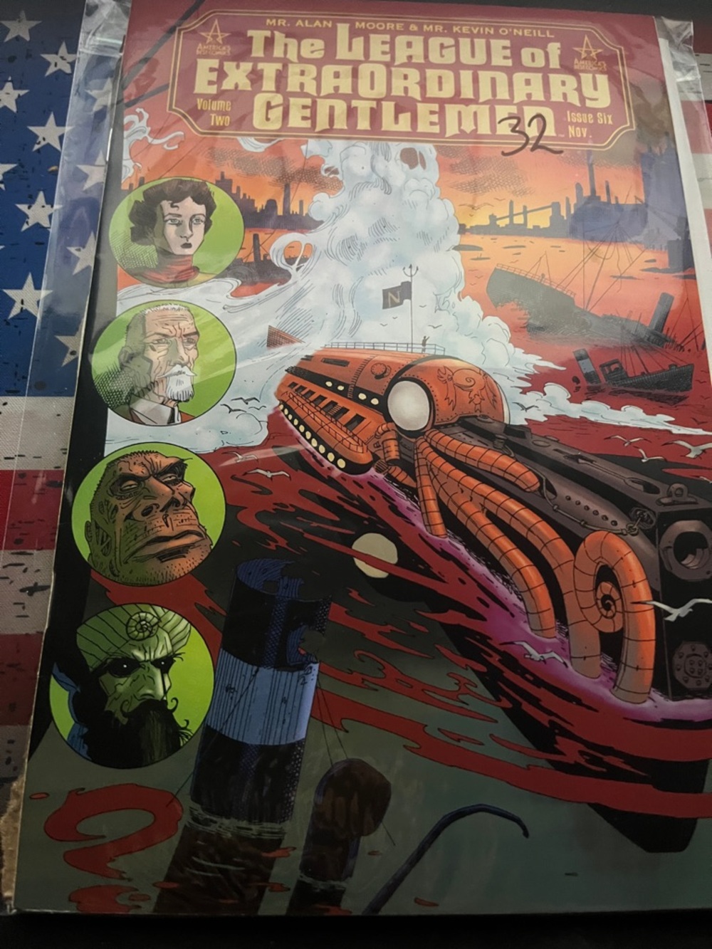 The League of Extraordinary Gentlemen Comic Book Cover Art - Orange & Red